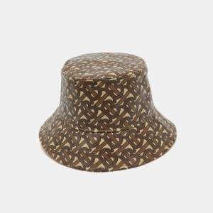 Pre Owned Burberry Brown TB Monogram Cotton Polyurethane Bucket Hat S