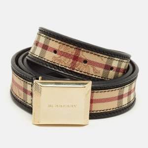 Pre Owned Burberry Beige Haymarket Check Coated Canvas Buckle Belt 90 CM