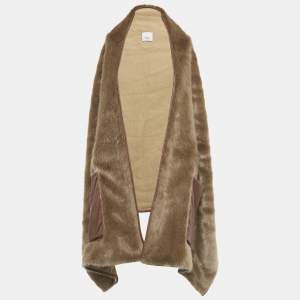 Pre Owned Burberry Brown Faux Fur Leather Pocket Stole 