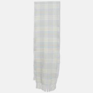 Pre Owned Burberry Blue Checked Wool Fringed Scarf