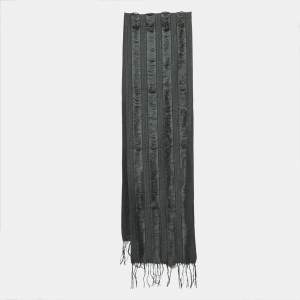 Pre Owned Burberry Grey Wool Fringed Stole