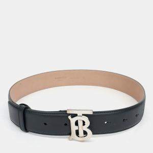 Pre Owned Burberry Black Leather TB Belt