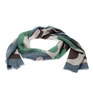 Burberry Prorsum Multicolor Large Camouflage Print Fringed Edge Cashmere Scarf 