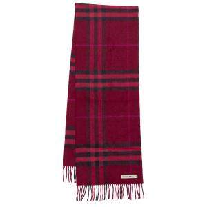 Burberry Burgundy Giant Check Fringed Cashmere Scarf