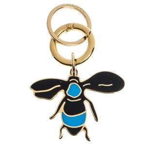 Pre Owned Burberry Enamel Bee Charm Gold Tone Key Ring