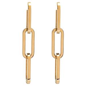 Pre Owned Burberry Chain Drop Motif Gold Tone Long Earrings