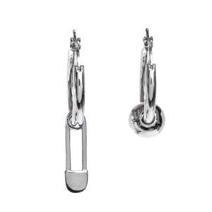 Burberry Mismatched Silver Tone Hoop Earrings