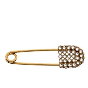 مملوكة مسبقًا Burberry Crystal Embellished Gold Tone Kilt Pin Brooch