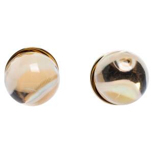 Pre Owned Burberry Marbled Resin Sphere Gold Tone Stud Earrings