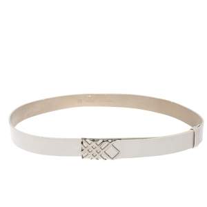 مملوكة مسبقًا Burberry White Leather Check Buckle Belt 90CM