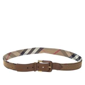 مملوكة مسبقًا Burberry Brown Nova Check Canvas Studded Leather and Canvas Belt 100CM
