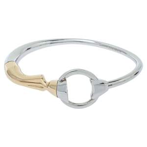 Pre Owned Burberry Two Tone Plated Hoof & Hoop Bangle Bracelet L