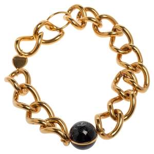 Pre Owned Burberry Marbled Resin Inset Charm Statement Necklace