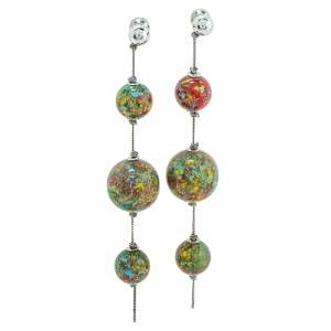 Pre Owned Burberry Palladium Plated Marbled Resin Ball Charm Graduated Earrings