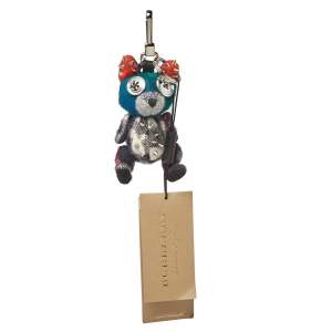 Pre Owned Burberry Navy Cashmere Dave The Fox Bag Charm/Key Ring 