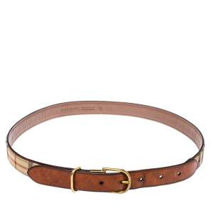 مملوكة مسبقًا Burberry Beige/Brown Haymarket Check Canvas and Leather Slim Belt 75CM
