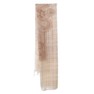 مملوكة مسبقًا Burberry Cream Paisley Check Print Silk Chiffon Scarf