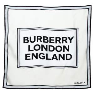 Burberry Cream Logo Print Silk Square Scarf