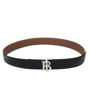 مملوكة مسبقًا Burberry Black/Brown Leather Reversible Monogram Motif Buckle Belt M