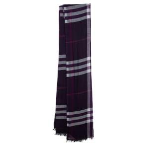 مملوكة مسبقًا Burberry Purple Giant Check Wool & Silk Scarf