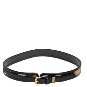 مملوكة مسبقًا Burberry Black/Beige Nova Check Canvas and Leather Slim Belt 70 CM