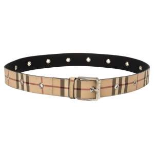 Pre Owned Burberry Beige Nova Check Coated Canvas Eyelet Buckle Belt 100 CM