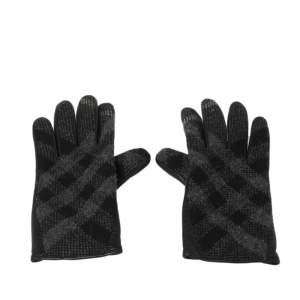 Pre Owned Burberry Black Check Wool and Leather Gloves Size 7.5