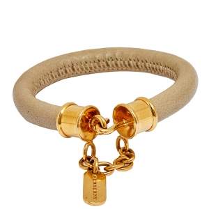 Burberry Gold Tone Beige Leather Bracelet