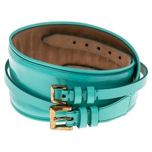 Burberry Turquoise Glossy Leather Waist Belt 75 CM