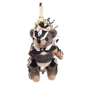 Pre Owned Burberry Thomas Bear Nova Check Cashmere & Leather Spikes Gold Tone Bag Charm