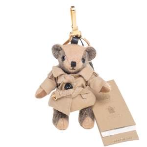Pre Owned Burberry Thomas Bear In Trench Coat Beige Cashmere Bag Charm