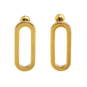 Burberry Gold Tone Single Chain Motif Link Earrings