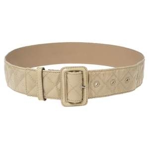 Pre Owned حزام بربري جلد مبطن لامع أخضر فاتح بإبزيم 75 سم