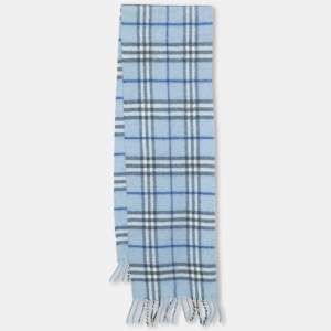 مملوكة مسبقًا Burberry Light Blue Vintage Check Lambswool Fringed Muffler