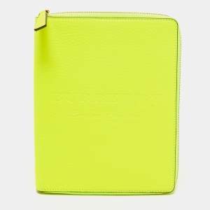 Pre Owned Burberry Neon Green Leather A6 Notebook Agenda Cover