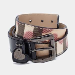 Burberry Beige/Black Nova Check Heart Coated Canvas and Patent Leather Buckle Belt 80 CM