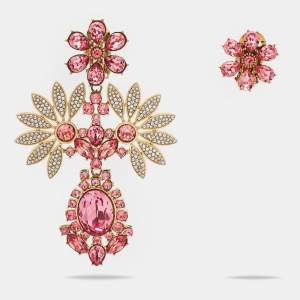 Burberry Pink Floral Crystal Asymmetric Clip-on Earrings