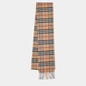 مملوكة مسبقًا Burberry Beige Checked Cashmere Fringe Stole