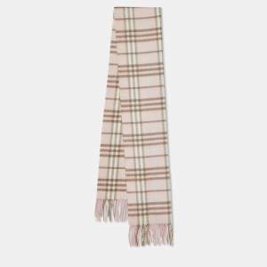 مملوكة مسبقًا Burberry Light Pink Checked Cashmere Fringe Stole
