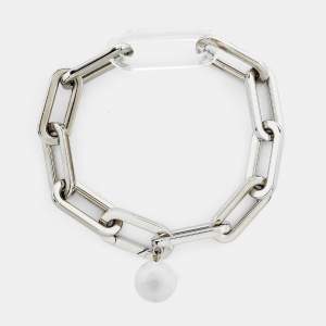 مملوكة مسبقًا Burberry Palladium Plated Chain Link Glass Ball Charm Bracelet