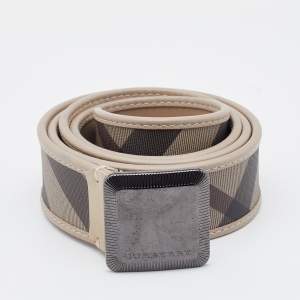 Burberry Grey/Beige Smoked Check PVC and Leather Belt 95CM