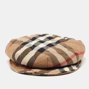 Burberry Beige Quilted Nova Check Newsboy Hat L