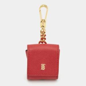 Pre Owned Burberry Red Leather Earphone Case