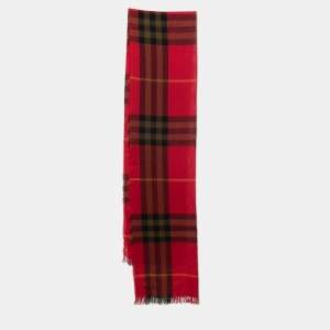 Pre Owned Burberry Red Giant Check Wool Blend Scarf