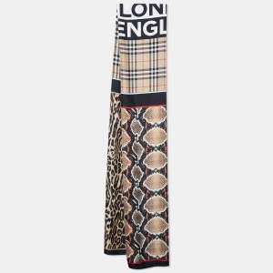 Burberry Beige Leopard & Snake Print Silk Scarf
