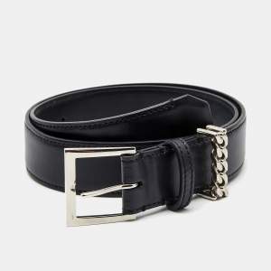 Burberry Black Leather Chain Detail Buckle Belt S
