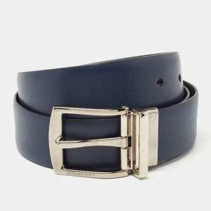Burberry Blue/Black Leather Reversible Buckle Belt 80CM