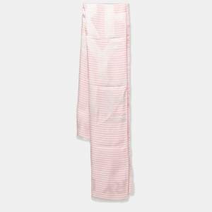 Pre Owned Burberry Peony Pink Logo Striped Silk & Wool Scarf