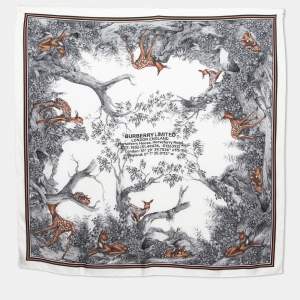 Burberry White Deer Printed Silk Square Scarf