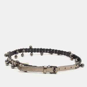 Burberry Metallic/Black Whipstitch Leather Seabrook Slim Belt 70CM